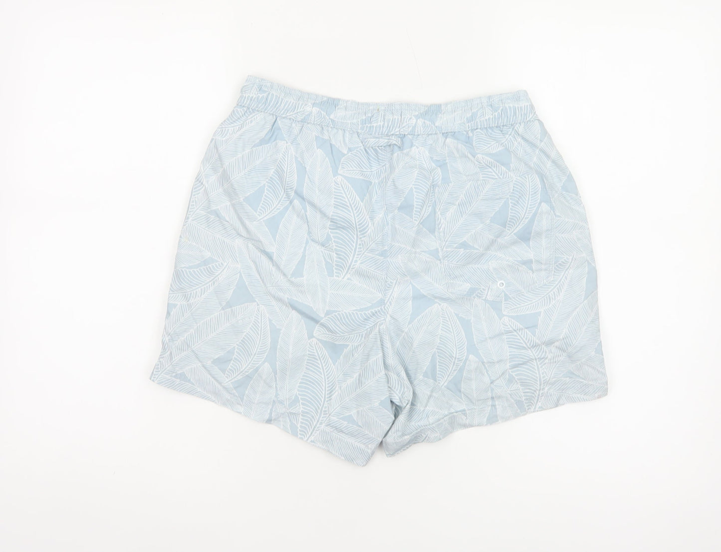 Next Mens Blue Leaf Print Swim Shorts Size S Drawstring