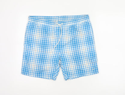 Speedo Men’s Blue Check Swim Shorts Size S Drawstring Mesh Lined