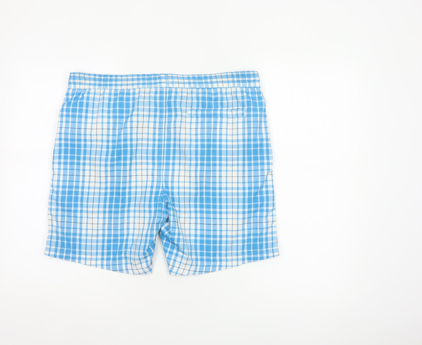 Speedo Men’s Blue Check Swim Shorts Size S Drawstring Mesh Lined