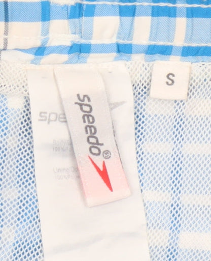Speedo Men’s Blue Check Swim Shorts Size S Drawstring Mesh Lined