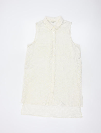 River Island Women Ivory UK 10 Sleeveless Lace Collared Button-Up Blouse