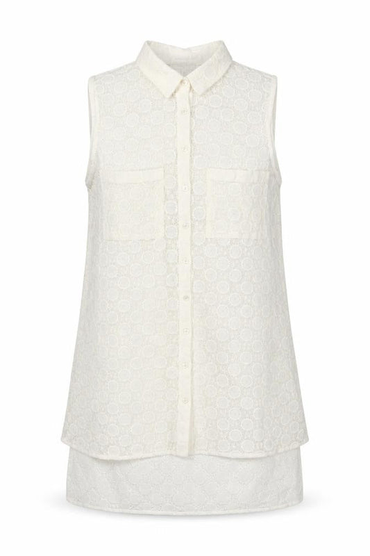 River Island Women Ivory UK 10 Sleeveless Lace Collared Button-Up Blouse