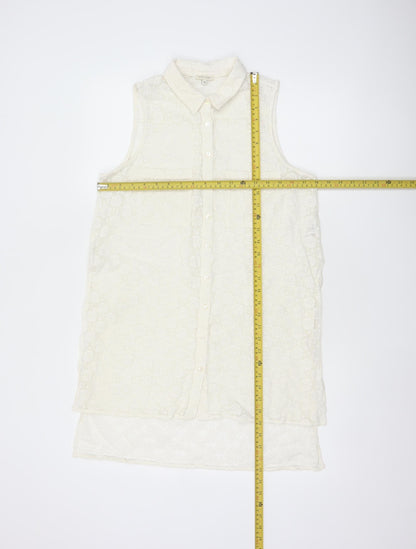 River Island Women Ivory UK 10 Sleeveless Lace Collared Button-Up Blouse