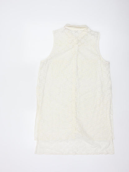 River Island Women Ivory UK 10 Sleeveless Lace Collared Button-Up Blouse