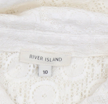 River Island Women Ivory UK 10 Sleeveless Lace Collared Button-Up Blouse