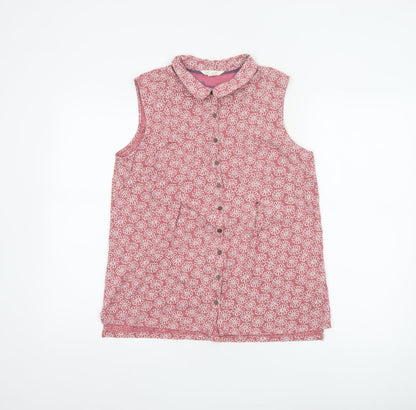 White Stuff Women’s Pink Floral Sleeveless Button-Up Blouse UK 12