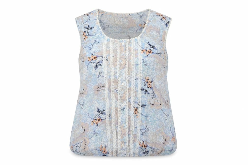 Front view of Dorothy Perkins Women Blue Floral Lace Sleeveless Blouse UK 12