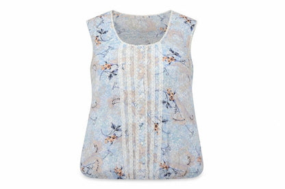 Front view of Dorothy Perkins Women Blue Floral Lace Sleeveless Blouse UK 12