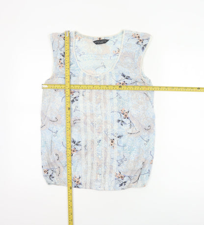 Dorothy Perkins Women Blue Floral Lace Sleeveless Blouse UK 12