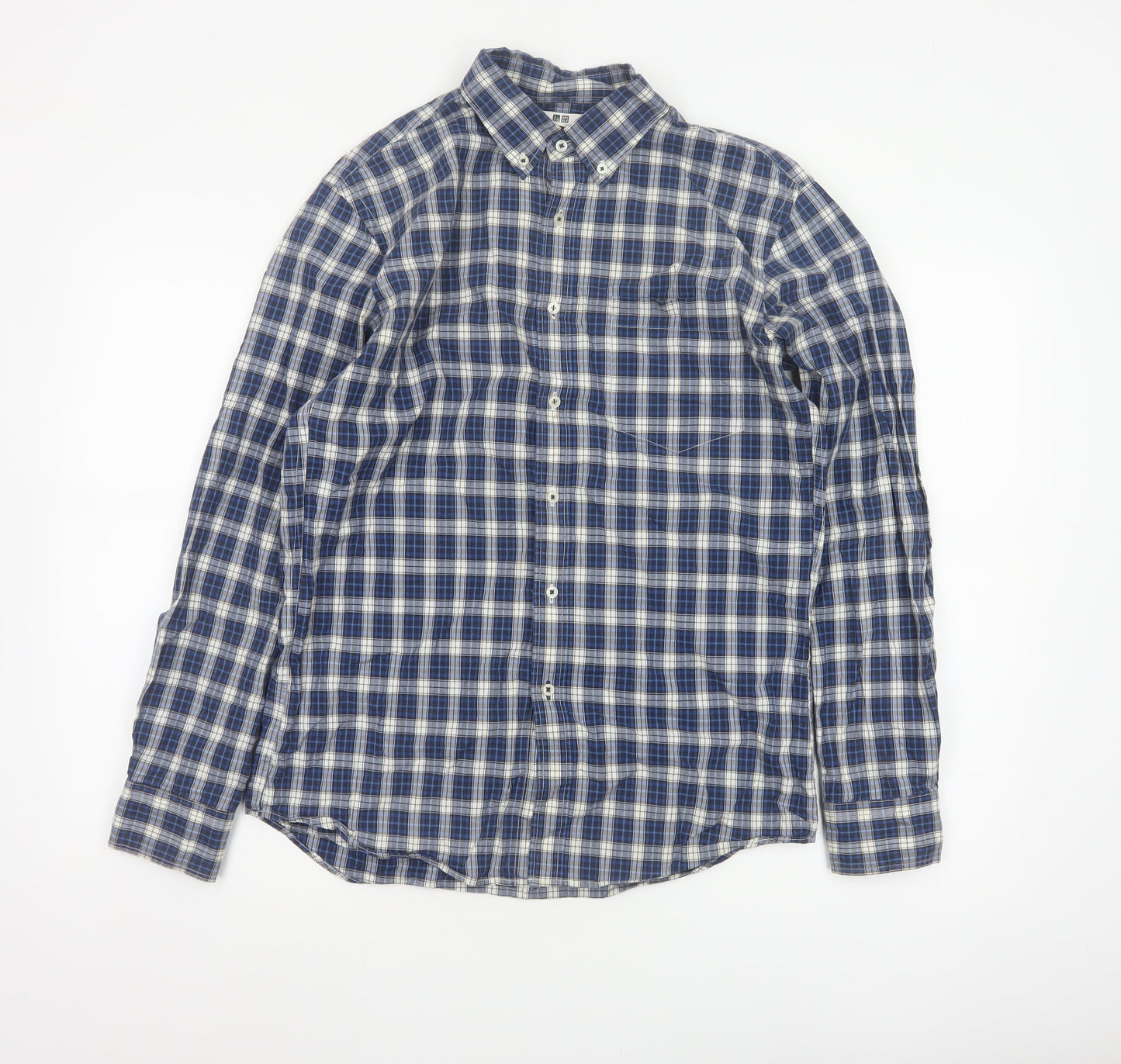 Uniqlo Men’s Blue Check Cotton Button-Down Shirt Size S