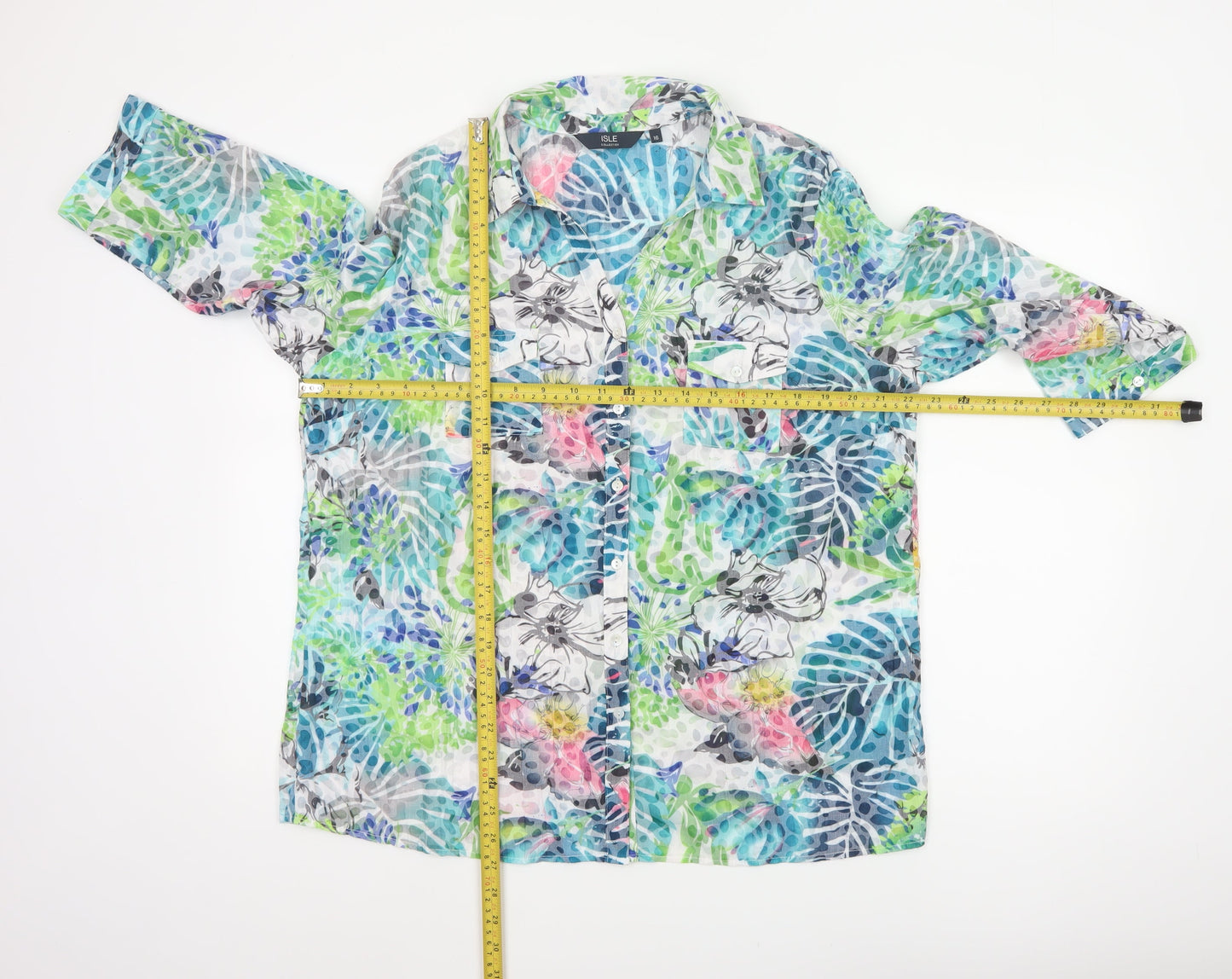 Isle Collection Women Multicoloured UK 16 Floral 3/4 Sleeve Shirt