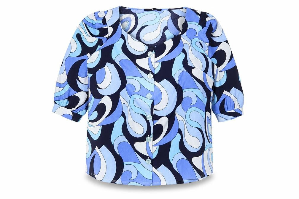 Very Women’s Blue Geometric Print Button Blouse Size 16 3/4 Sleeve