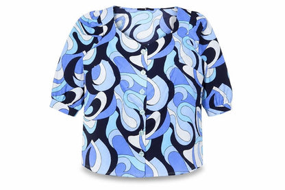 Very Women’s Blue Geometric Print Button Blouse Size 16 3/4 Sleeve