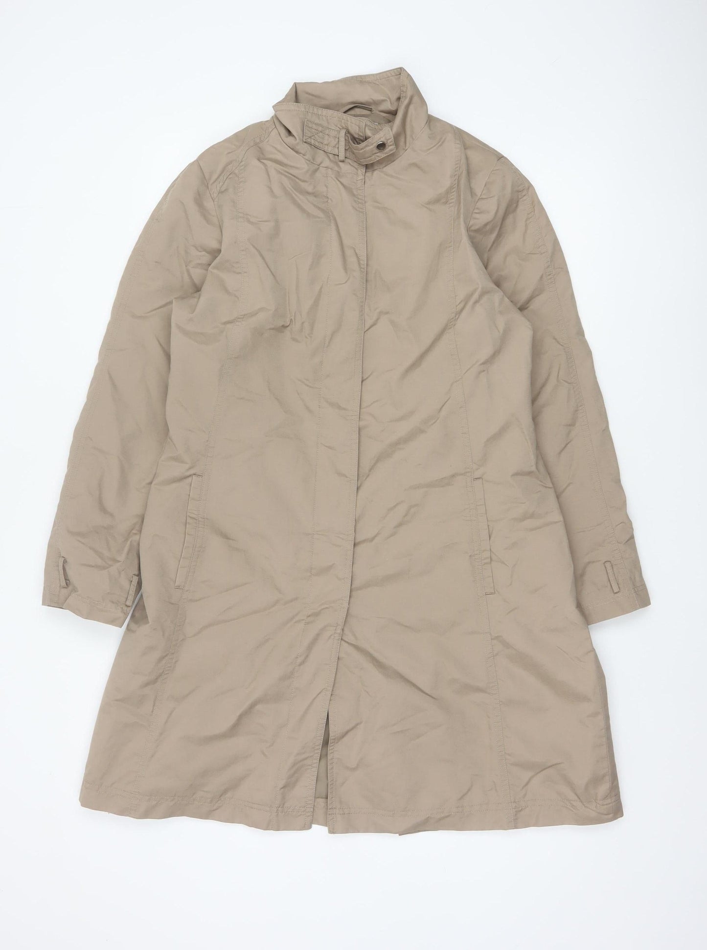 Viyella Women Beige UK 12 Long Zip Collared Coat Classic