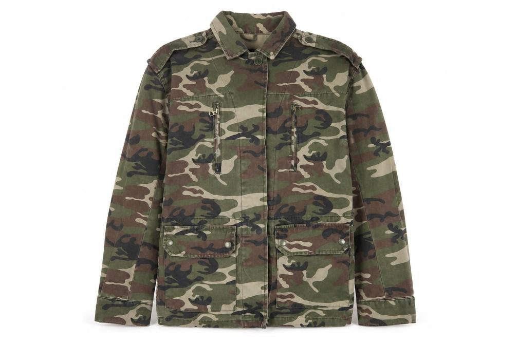Topshop Women Green UK 8 Camouflage Cotton Military Jacket