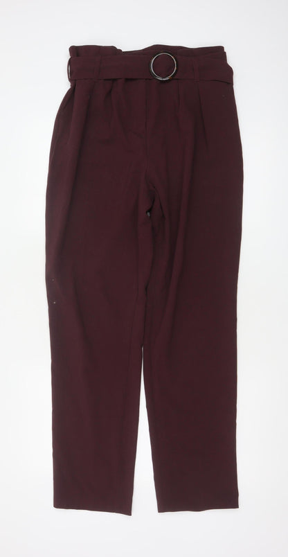 Marks and Spencer Women Red Size 12 Paperbag Belted Tapered Trousers