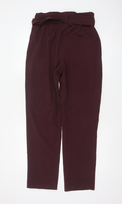 Marks and Spencer Women Red Size 12 Paperbag Belted Tapered Trousers