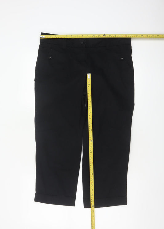 Marks & Spencer Women Black UK 12 Cotton Capri Tapered Trousers