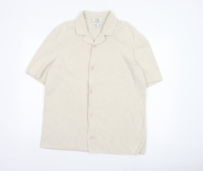 COS Men’s Ivory M Relaxed Cotton Blend Textured Short Sleeve Button-Up Shirt