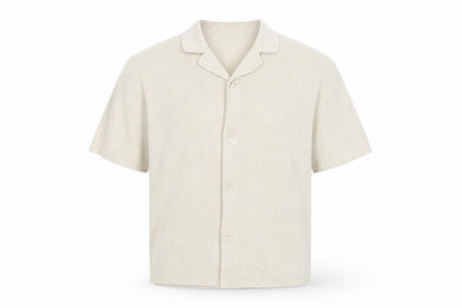 Front view of COS Men’s Ivory M Relaxed Cotton Blend Textured Short Sleeve Button-Up Shirt
