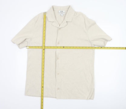 COS Men’s Ivory M Relaxed Cotton Blend Textured Short Sleeve Button-Up Shirt