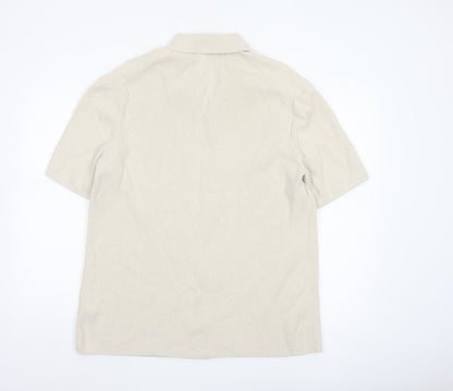 COS Men’s Ivory M Relaxed Cotton Blend Textured Short Sleeve Button-Up Shirt