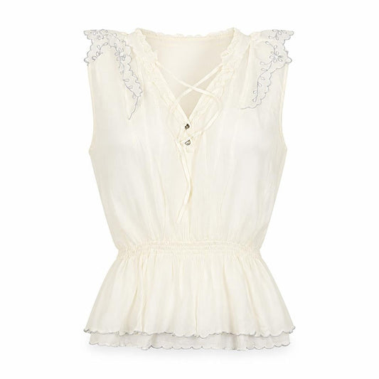 River Island Women Ivory UK 12 Floral Ruffle V-Neck Tunic Blouse