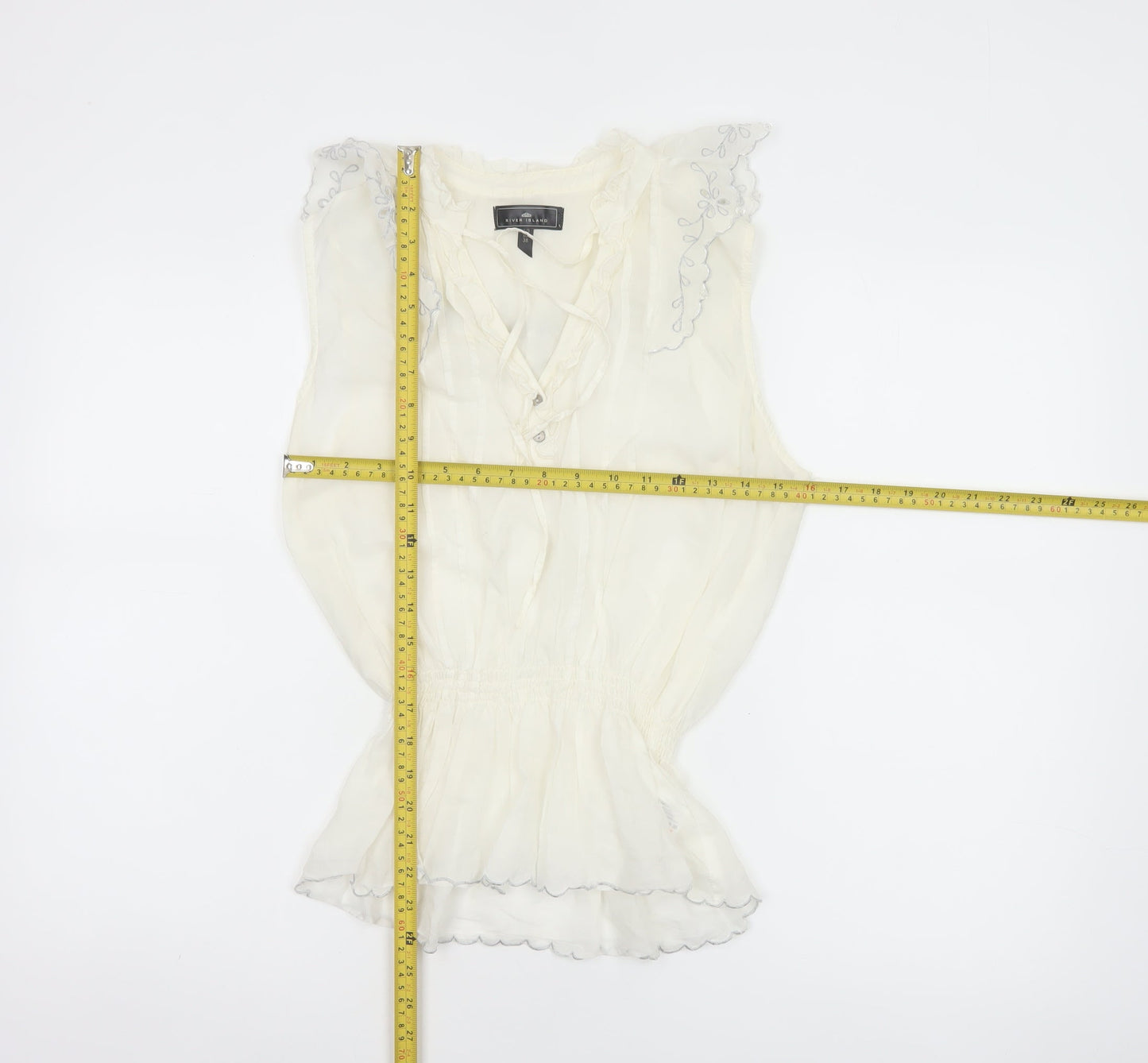 River Island Women Ivory UK 12 Floral Ruffle V-Neck Tunic Blouse