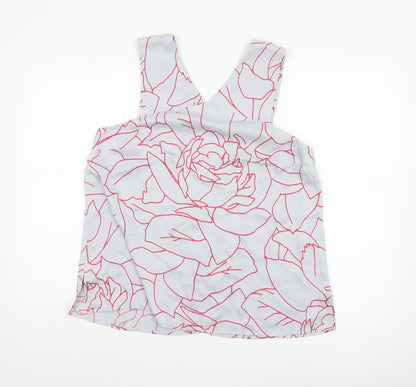 Jigsaw Women Grey Pink Floral V-Neck Sleeveless Viscose Blouse UK 14