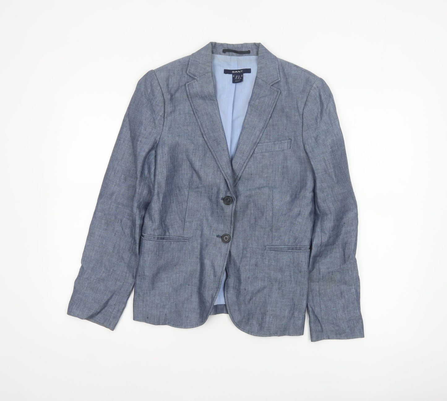 GANT Women’s Blue UK 10 Linen Herringbone Tailored Blazer