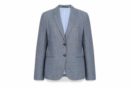 Front view of GANT Women’s Blue UK 10 Linen Herringbone Tailored Blazer