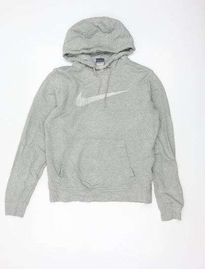 Nike Women Grey S Pullover Hoodie Logo Cotton Fleece Pocket