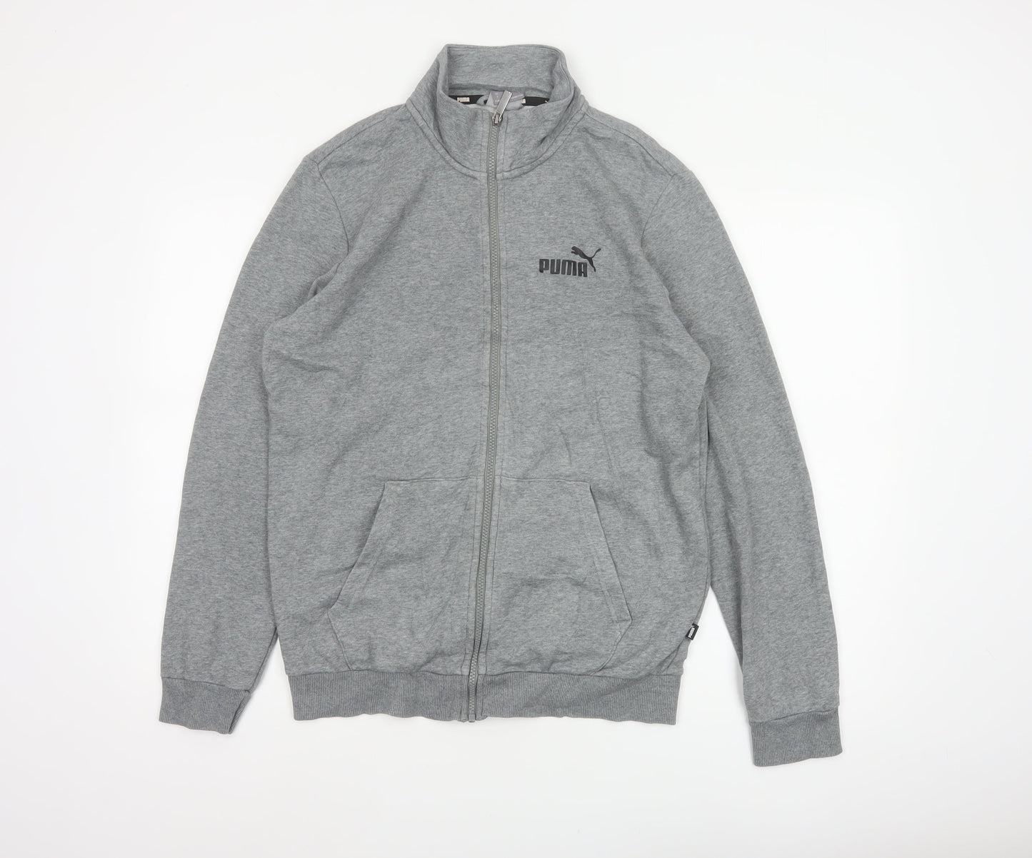 Puma Men Grey Size S Basic Full Zip Sports Jacket Logo