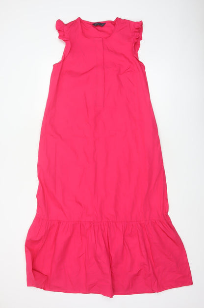 Marks & Spencer Women Pink UK 6 Long Shift Dress Ruffle Cap Sleeve
