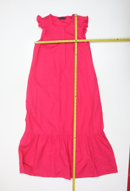 Marks & Spencer Women Pink UK 6 Long Shift Dress Ruffle Cap Sleeve