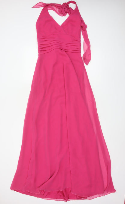 Jim Hjelm Women Pink UK 6 Maxi Chiffon Halter Formal Occasion Dress