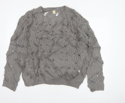 Marfinno Women’s Grey L Cable Knit Beaded Crew Neck Jumper
