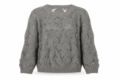Marfinno Women’s Grey L Cable Knit Beaded Crew Neck Jumper