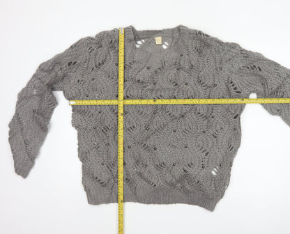Marfinno Women’s Grey L Cable Knit Beaded Crew Neck Jumper