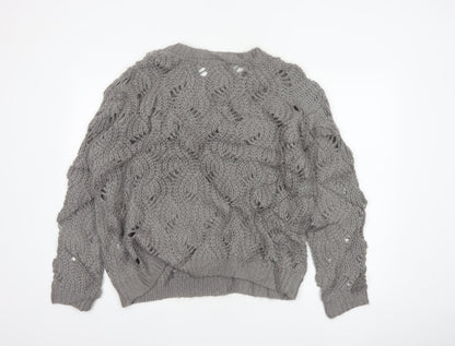 Marfinno Women’s Grey L Cable Knit Beaded Crew Neck Jumper