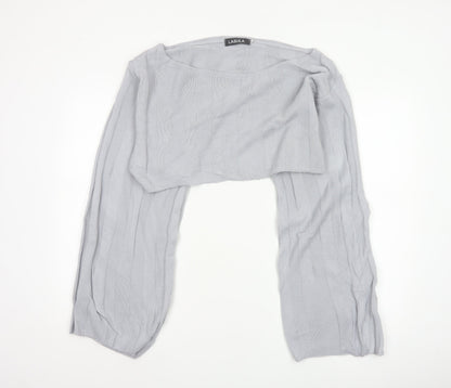 Lasula Women Grey S Cropped Square Neck Knit Jumper Bell Sleeve