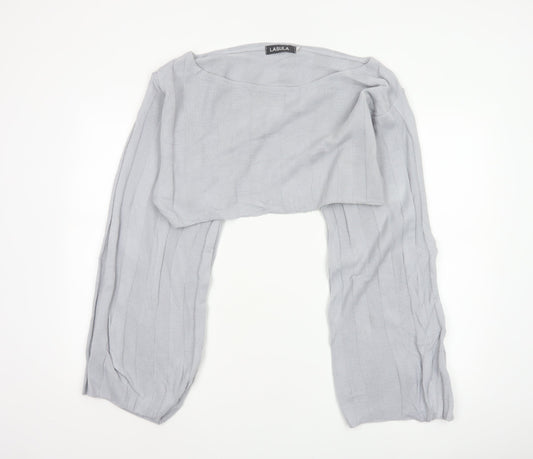 Lasula Women Grey S Cropped Square Neck Knit Jumper Bell Sleeve