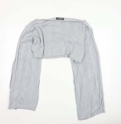 Lasula Women Grey S Cropped Square Neck Knit Jumper Bell Sleeve