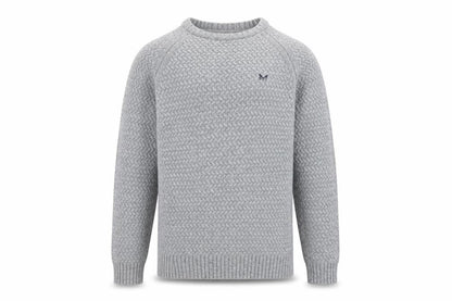 Front view of Crew Clothing Men's Grey L Cable Knit Lambswool Blend Jumper