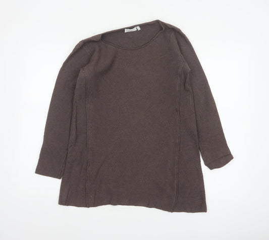 Peter Hahn Women Brown UK 12 Merino Wool Scoop Neck Tunic Jumper