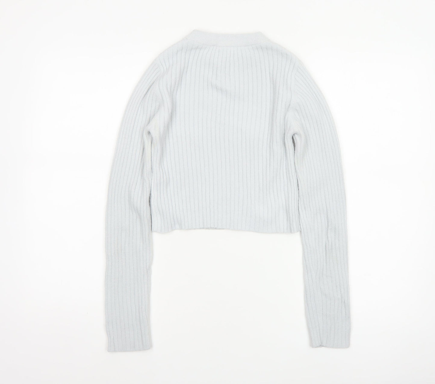 Bershka Women Grey S Ribbed Mock Neck Slim Knit Pullover Jumper