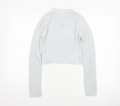 Bershka Women Grey S Ribbed Mock Neck Slim Knit Pullover Jumper