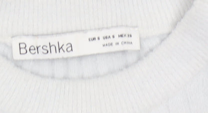 Bershka Women Grey S Ribbed Mock Neck Slim Knit Pullover Jumper