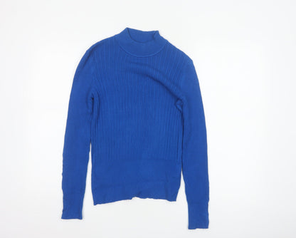Marks and Spencer Women Blue Size 12 Rib Knit Mock Neck Jumper