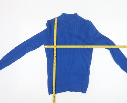Marks and Spencer Women Blue Size 12 Rib Knit Mock Neck Jumper